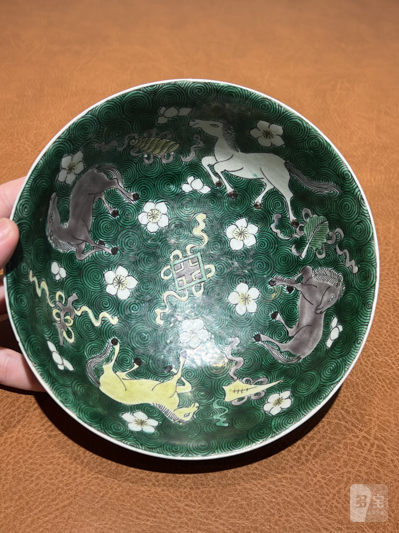 清康熙 素三彩骏马纹碗 - 图7